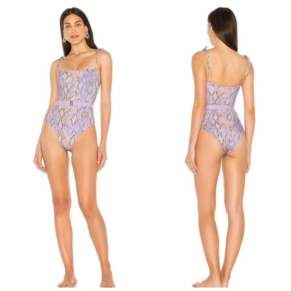 L Space Revolve One Piece Swimsuit Bikini Lockhart Belted Snakeskin Purple 8